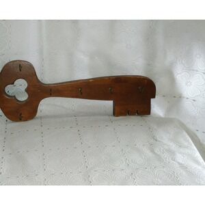 Vintage Wood Key Holder Rack 6 Hooks Novelty Primitive Wooden Wall Decor